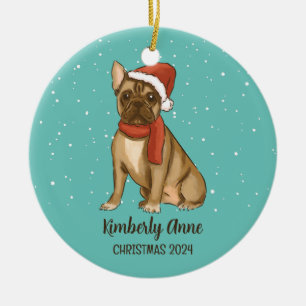 Cute Bulldog kersthond Dog Snowy Winter Holiday Keramisch Ornament