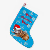 Cute Bulldog met Santa Hat Kleine Kerstsok (Voorkant (Hangend))