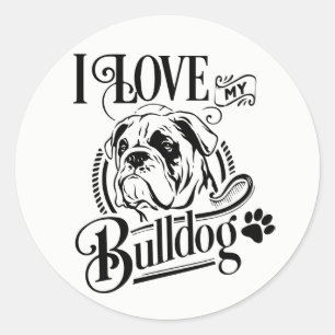 Cute Bulldog Puppy Dog - Ik hou van mijn bulldog m Ronde Sticker