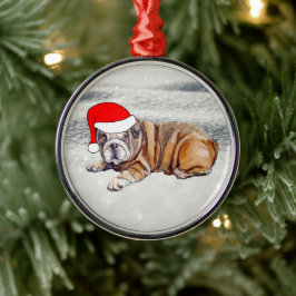 Cute Bulldog Puppy in de sneeuw Metalen Ornament