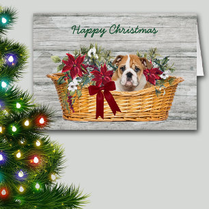 Cute Bulldog Puppy in mandje kerstkaart