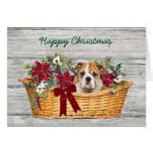 Cute Bulldog Puppy in mandje kerstkaart (Voorkant Horizontaal)