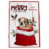Cute Bulldog Puppy Kerstmis Medium Cadeauzakje (Voorkant)