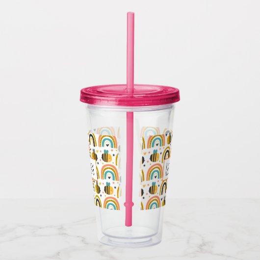 Cute Bumble Bee and Rainbows Pattern Acryl Drinkbeker (Rechts)