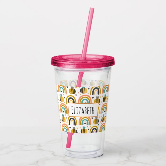 Cute Bumble Bee and Rainbows Pattern Acryl Drinkbeker (Achterkant)