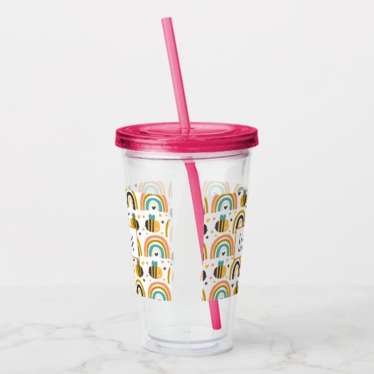 Cute Bumble Bee and Rainbows Pattern Acryl Drinkbeker (Links)