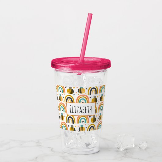 Cute Bumble Bee and Rainbows Pattern Acryl Drinkbeker (Achterkant ijs)