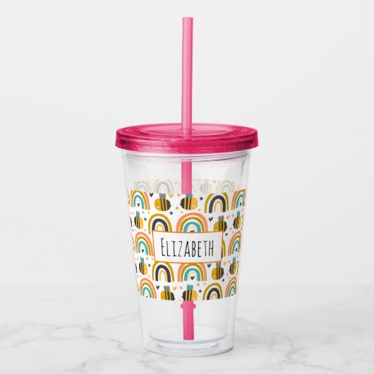 Cute Bumble Bee and Rainbows Pattern Acryl Drinkbeker (Voorkant)