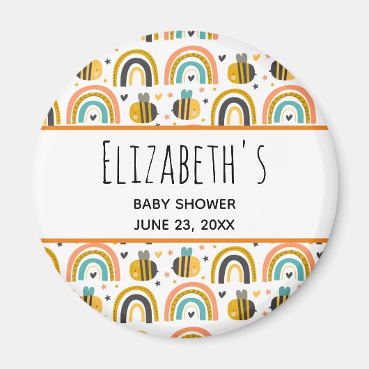 Cute Bumble Bee and Rainbows Pattern Baby shower Magneet (Voorkant)
