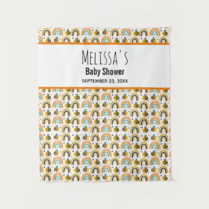 Cute Bumble Bee and Rainbows Pattern Baby shower Wandkleed