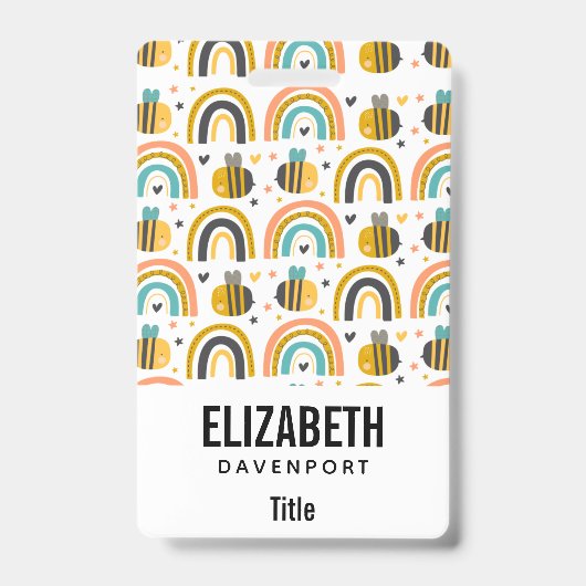 Cute Bumble Bee and Rainbows Pattern Badge (Voorkant)
