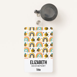 Cute Bumble Bee and Rainbows Pattern Badge