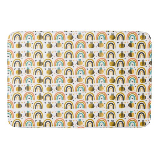 Cute Bumble Bee and Rainbows Pattern Badmat (Voorkant)