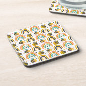 Cute Bumble Bee and Rainbows Pattern Bier Onderzetter (Linkerzijde)