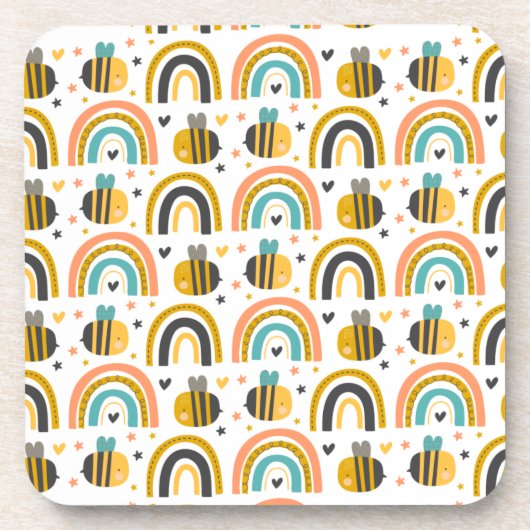 Cute Bumble Bee and Rainbows Pattern Bier Onderzetter (Voorkant)