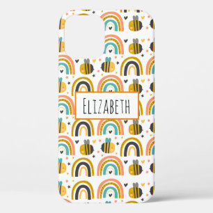 Cute Bumble Bee and Rainbows Pattern iPhone 12 Hoesje