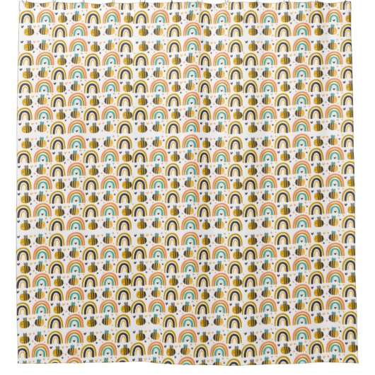 Cute Bumble Bee and Rainbows Pattern Douchegordijn (Voorkant)