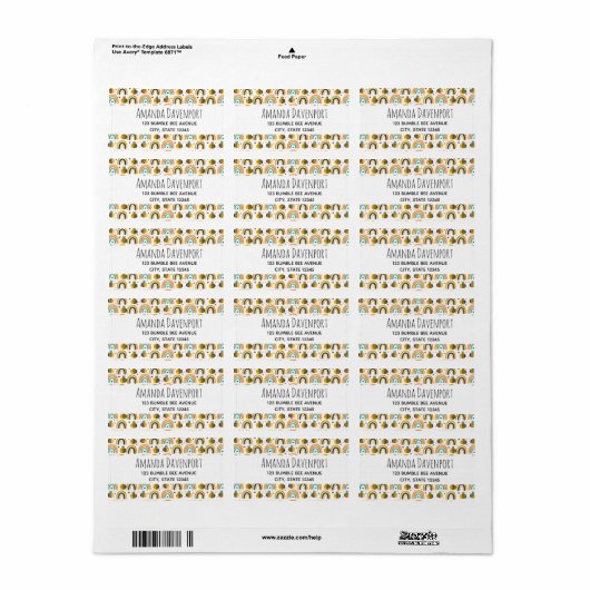 Cute Bumble Bee and Rainbows Pattern Etiket (Full Sheet)