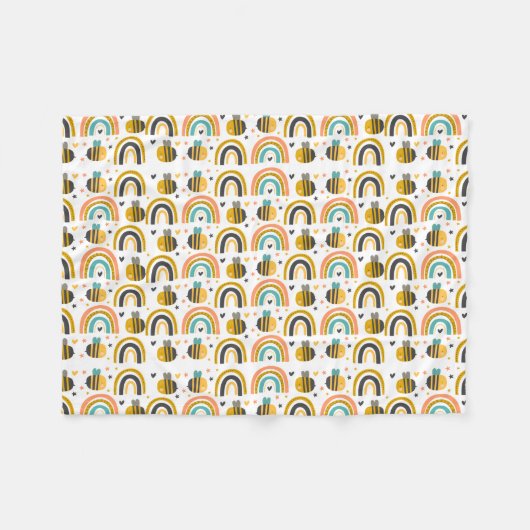 Cute Bumble Bee and Rainbows Pattern Fleece Deken (Voorkant (Horizontaal))