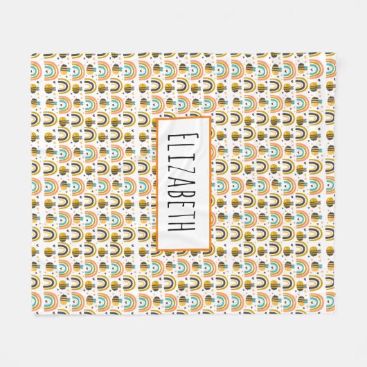 Cute Bumble Bee and Rainbows Pattern Fleece Deken (Voorkant (Horizontaal))