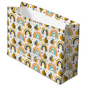 Cute Bumble Bee and Rainbows Pattern Groot Cadeauzakje (Voorkant Gekanteld)