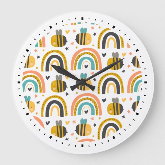 Cute Bumble Bee and Rainbows Pattern Grote Klok (Voorkant)