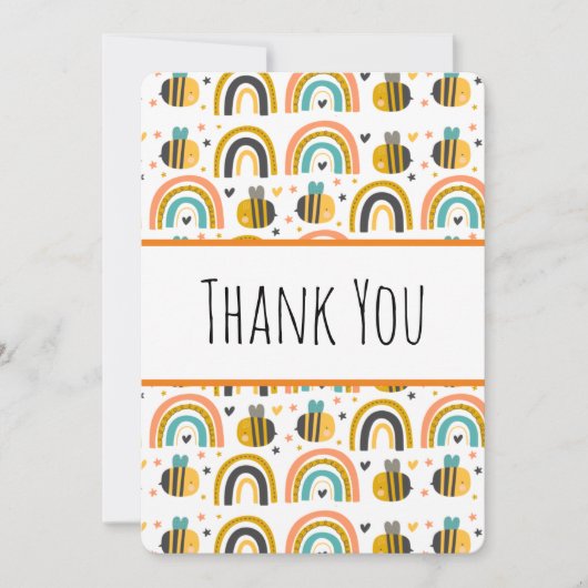 Cute Bumble Bee and Rainbows Pattern Hartelijk dan Bedankkaart (Voorkant)