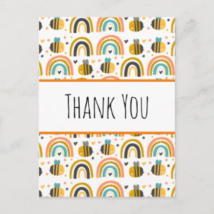 Cute Bumble Bee and Rainbows Pattern Hartelijk dan Briefkaart