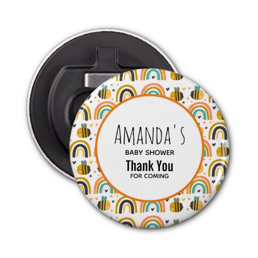 Cute Bumble Bee and Rainbows Pattern Hartelijk dan Button Flesopener (Voorkant)