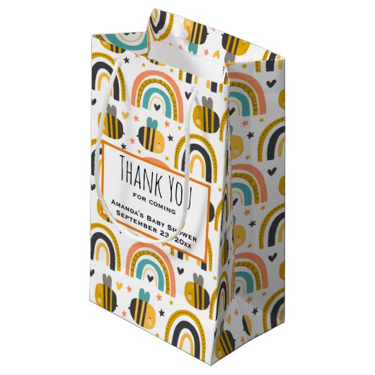 Cute Bumble Bee and Rainbows Pattern Hartelijk dan Klein Cadeauzakje (Voorkant Gekanteld)