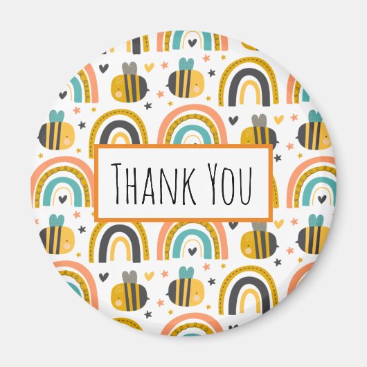 Cute Bumble Bee and Rainbows Pattern Hartelijk dan Magneet (Voorkant)