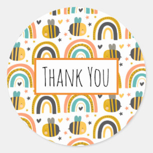Cute Bumble Bee and Rainbows Pattern Hartelijk dan Ronde Sticker