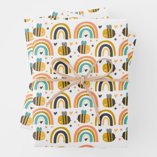 Cute Bumble Bee and Rainbows Pattern Inpakpapier Vel (In situ)