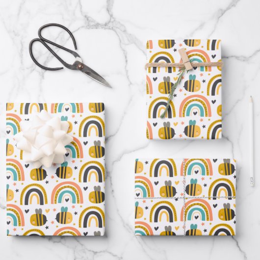 Cute Bumble Bee and Rainbows Pattern Inpakpapier Vel (Voorkant)