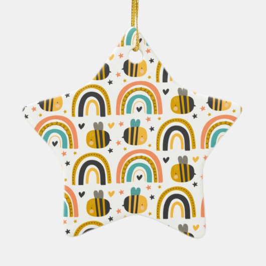 Cute Bumble Bee and Rainbows Pattern Keramisch Ornament (Achterkant)