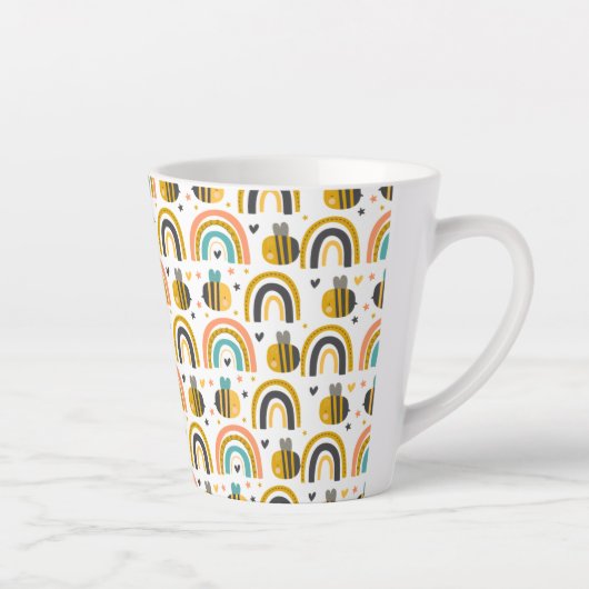 Cute Bumble Bee and Rainbows Pattern Latte Mok (Rechts)