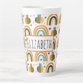Cute Bumble Bee and Rainbows Pattern Latte Mok (Voorkant)