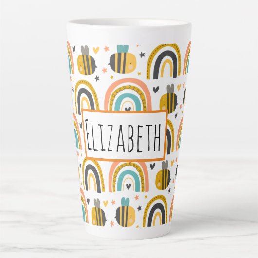 Cute Bumble Bee and Rainbows Pattern Latte Mok (Voorkant)