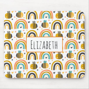 Cute Bumble Bee and Rainbows Pattern Muismat