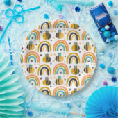Cute Bumble Bee and Rainbows Pattern Papieren Bordje (Feest)