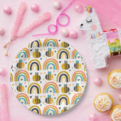 Cute Bumble Bee and Rainbows Pattern Papieren Bordje (Feest)