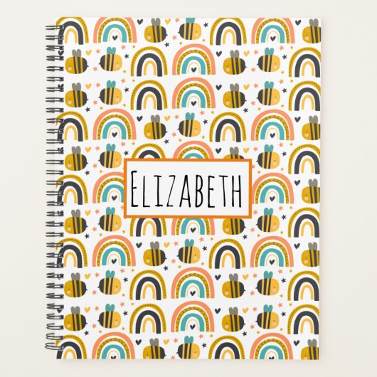 Cute Bumble Bee and Rainbows Pattern Planner (Voorkant)