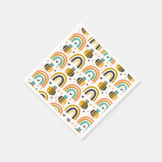 Cute Bumble Bee and Rainbows Pattern Servet (Hoek)