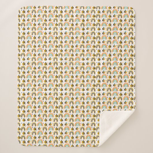 Cute Bumble Bee and Rainbows Pattern Sherpa Deken (Voorkant)