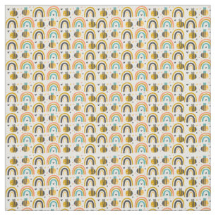 Cute Bumble Bee and Rainbows Pattern Stof
