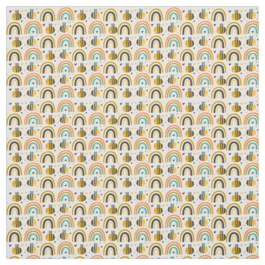 Cute Bumble Bee and Rainbows Pattern Stof (Swatch)