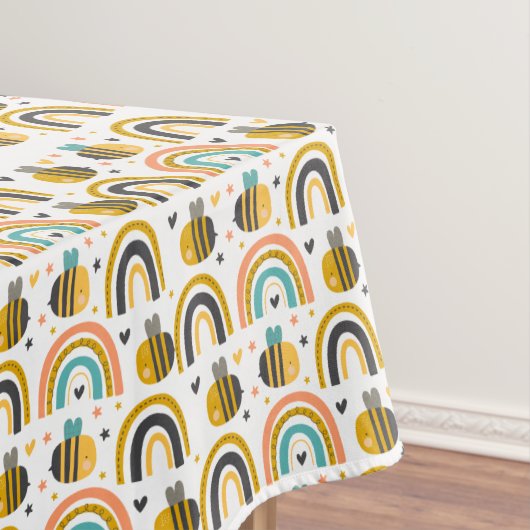 Cute Bumble Bee and Rainbows Pattern Tafelkleed (Voorbeeld)
