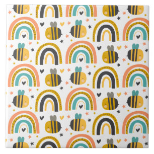 Cute Bumble Bee and Rainbows Pattern Tegeltje