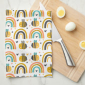 Cute Bumble Bee and Rainbows Pattern Theedoek (Quarter Fold)