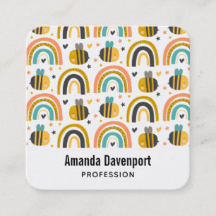 Cute Bumble Bee and Rainbows Pattern Vierkante Visitekaartje